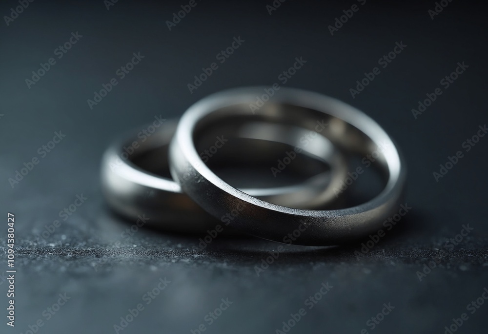 A close-up view of a sleek and modern metallic ring, resting on a textured surface that highlights its shiny and polished finish, creating an elegant and contemporary feel A close-up view of a sleek and modern metallic ring, resting on a textured surface that highlights its shiny and polished finish, creating an elegant and contemporary feel