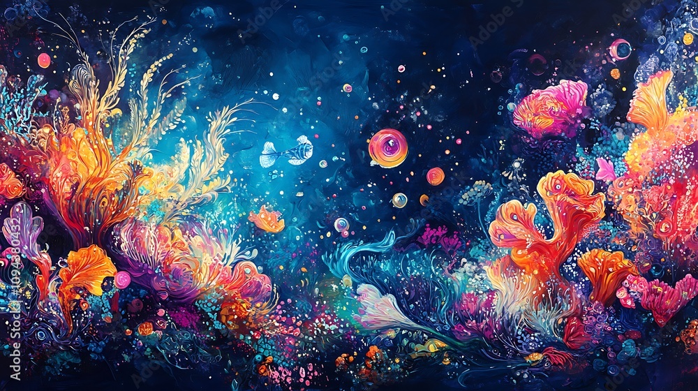 Obraz premium Vibrant coral reef exploration underwater digital art ocean panoramic view marine life