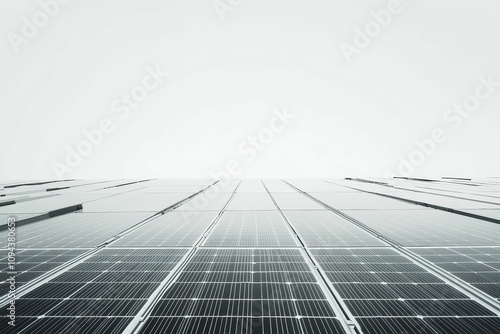 Solar panels ascend towards a bright sky. photo