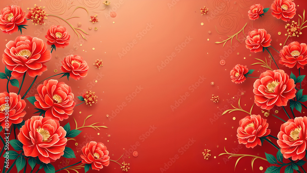 Red Floral Background with Copy Space for Chinese New Year Greeting Red Floral Background with Copy Space for Chinese New Year Greeting