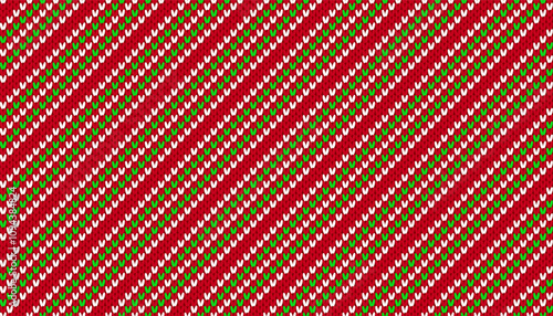 Christmas geometric texture. Xmas candy cane seamless knit background. Striped red green knitted pattern. Abstract print with diagonal lines. Cute holiday wrapping paper. Vector illustration.