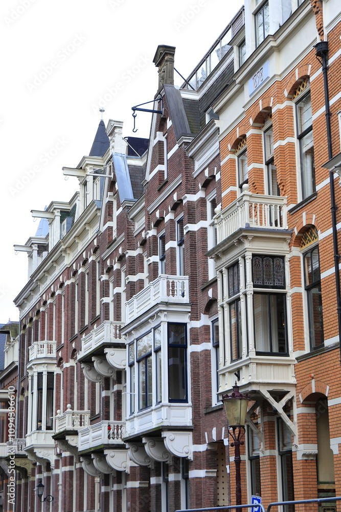Fototapeta premium Amsterdam Van Eeeghenlaan Historic House Facades Close Up, Netherlands