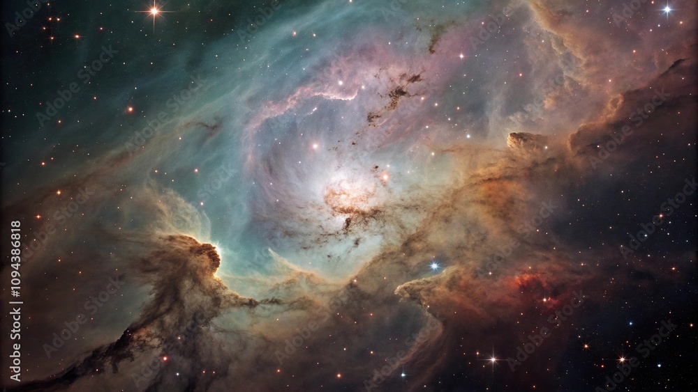 Fototapeta premium Fractal clouds of gas and dust in a distant nebula, nebulae and galaxies, star formation regions, nebula gas clouds