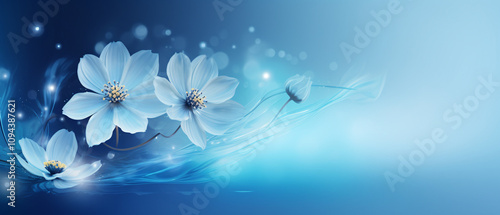 Blue background with a flower, creating a serene and elegant composition, highlighting the natural beauty of the bloom.