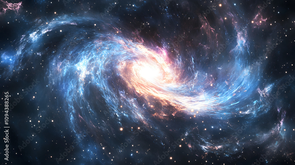A cosmic dance of colliding galaxies with swirling trails of stars and gas. A cosmic dance of colliding galaxies with swirling trails of stars and gas.