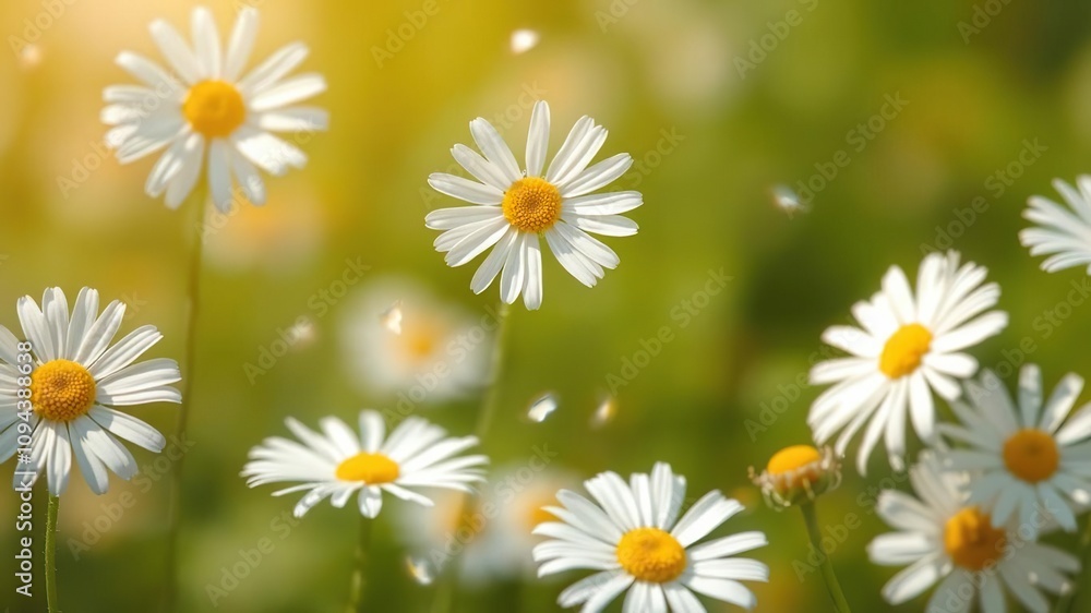 Gentle Chamomile Petals Drift Downward on a Summer Breeze, flowers falling, chamomile petals Gentle Chamomile Petals Drift Downward on a Summer Breeze, flowers falling, chamomile petals