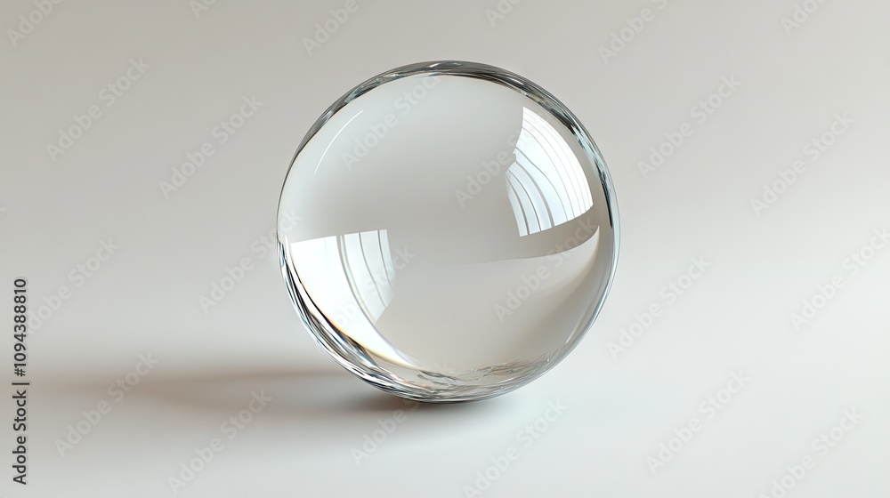A clear glass sphere reflecting light on a minimalist surface, showcasing its smooth curves and transparency. A clear glass sphere reflecting light on a minimalist surface, showcasing its smooth curves and transparency.
