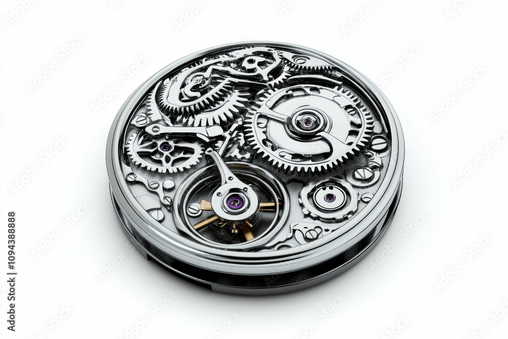 Here's a 10-word description of the image: Exposed watch mechanism, Here's a 10-word description of the image: Exposed watch mechanism,