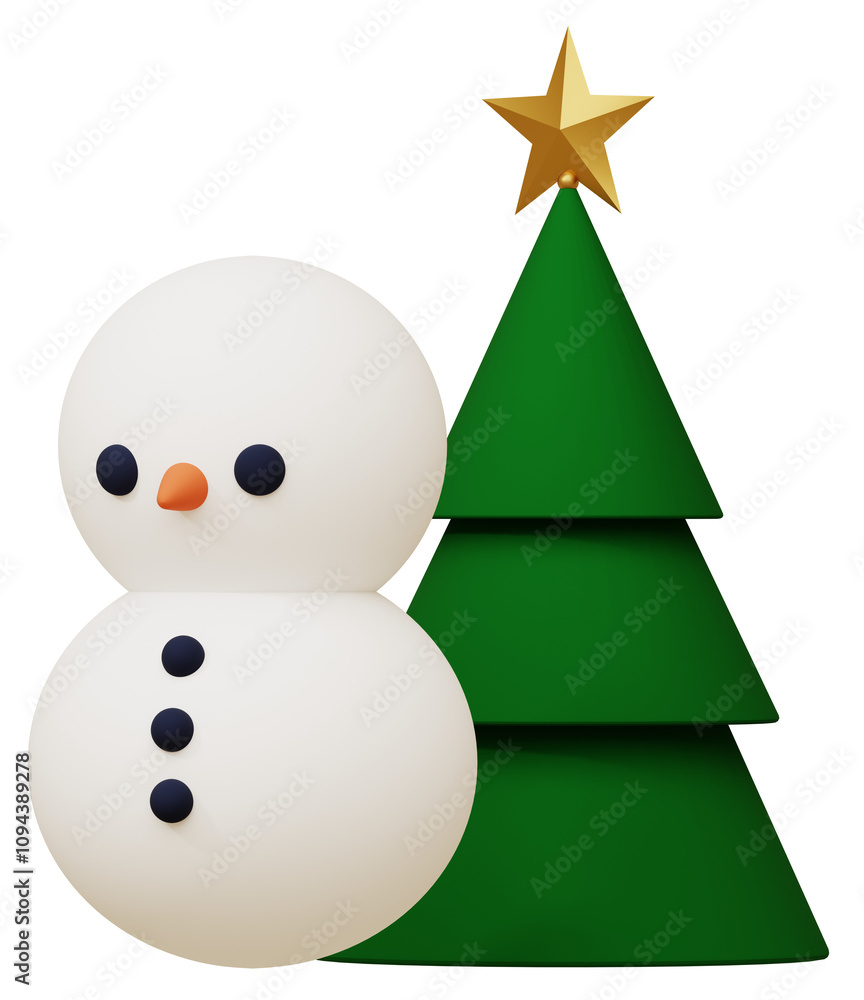 3D素材_雪だるま_クリスマスツリー 3D素材_雪だるま_クリスマスツリー