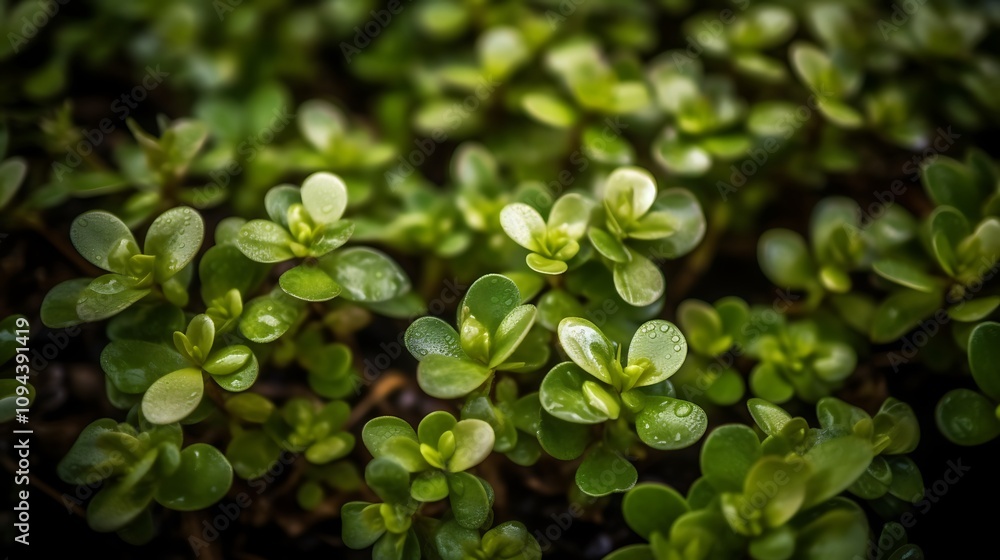 Lush Green Plants With Dewy Leaves Close Up Lush Green Plants With Dewy Leaves Close Up