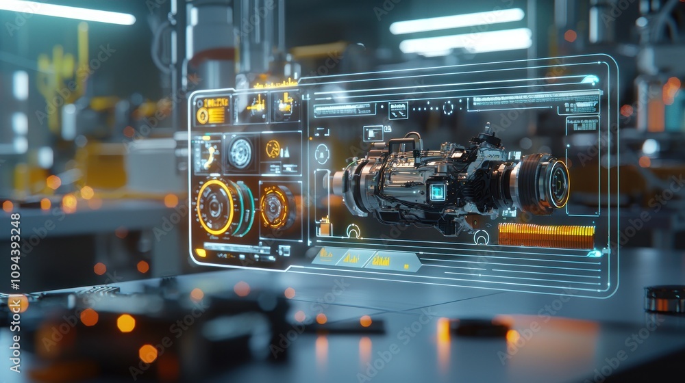 An electric vehicle’s powertrain in a futuristic lab, surrounded by holographic elements displaying real-time performance and diagnostics. An electric vehicle’s powertrain in a futuristic lab, surrounded by holographic elements displaying real-time performance and diagnostics.