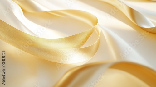 Elegant golden satin ribbons textures fabric photography studio close-up view textile art aesthetics