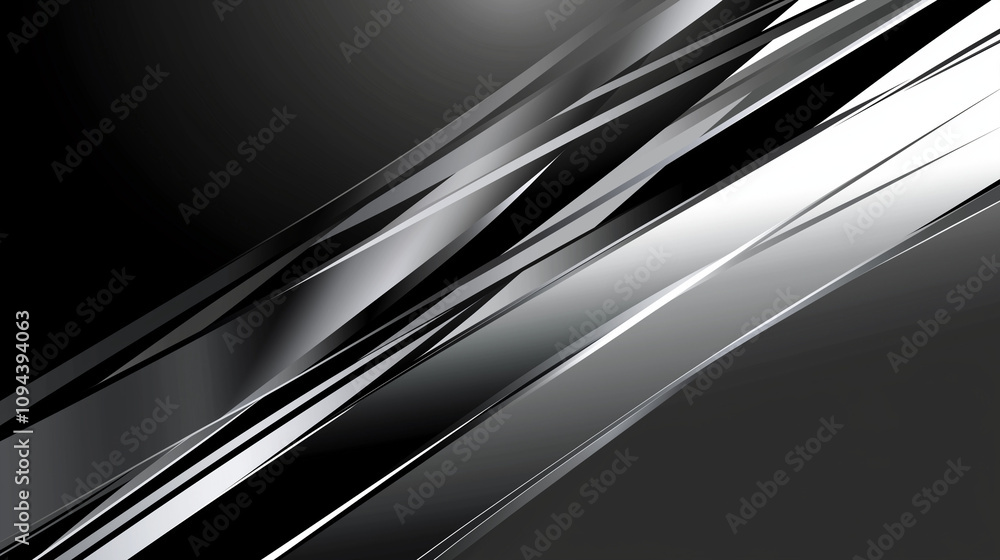 Obraz premium Sleek background featuring polished silver and black lines, reflecting modern elegance and minimalist design 