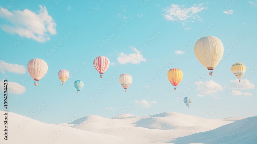 Obraz premium Colorful Hot Air Balloons Soaring in Vast Sky - Travel and Exploration Concept