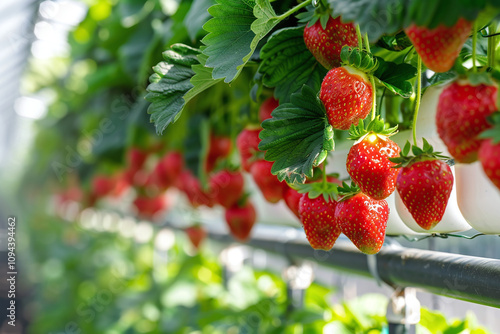 Hydroponic farming of strawberries in a greenhouse