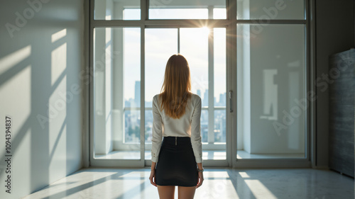Young Professional Woman in Minimalist Office with Soft Light and Elongated Shadows Free Download Young Professional Woman in Minimalist Office with Soft Light and Elongated Shadows - GFXLoad