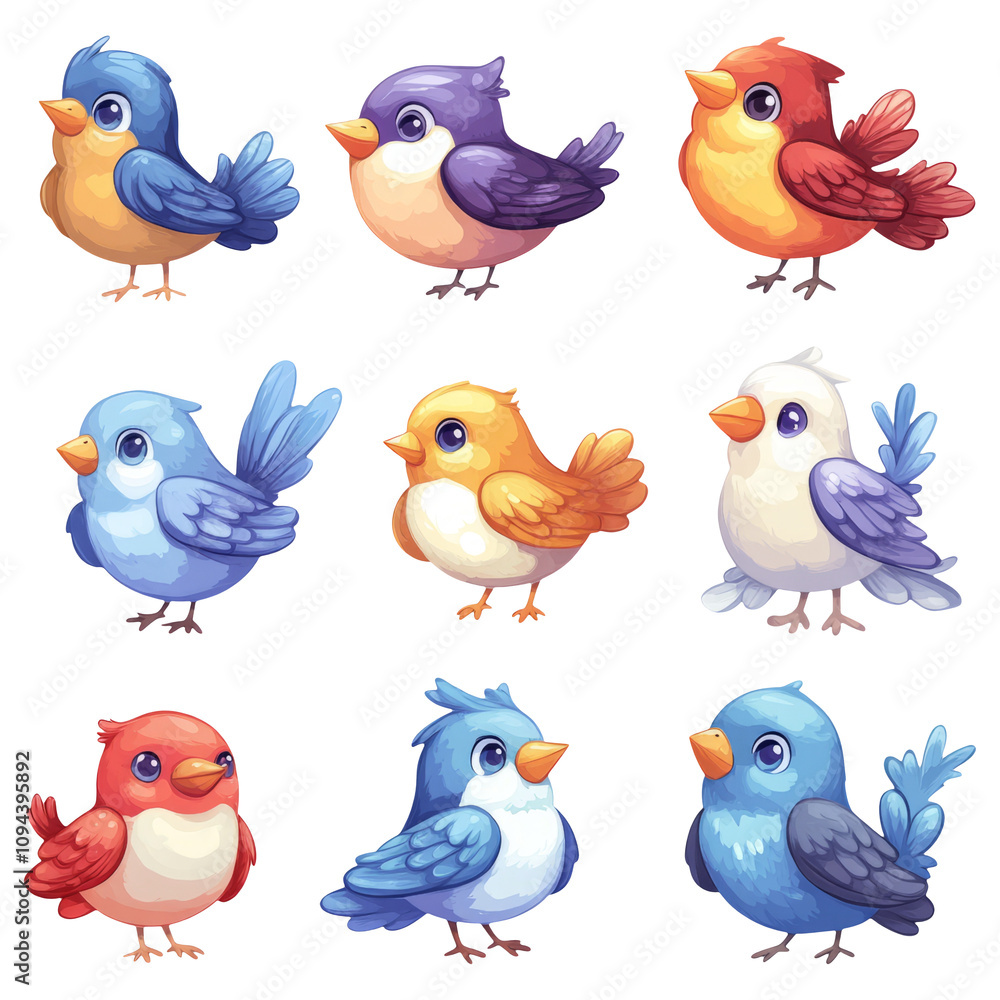 Colorful Cartoon Birds Collection on Transparent Background Colorful Cartoon Birds Collection on Transparent Background