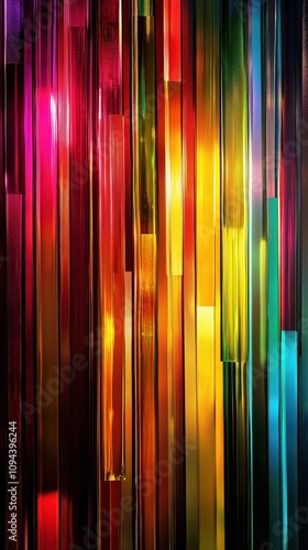 Vibrant colorful vertical glass panels with neon lights