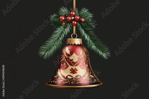 Christmas bell decoration on white background 