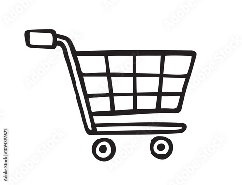 Shopping cart doodle hand drawn icon. isolated Empty sketch cart line style. Concept market shop or store, making purchases