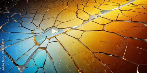 Shattered Glass Abstract Background - Blue and Gold