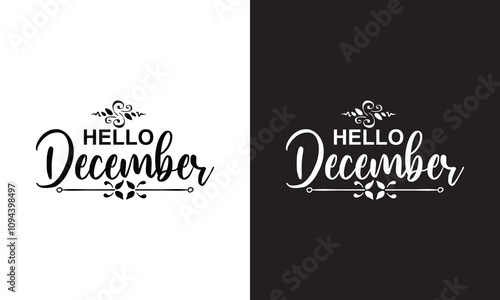 Handwritten brush calligraphy Hello December . Vector illustration. isolated on white and black background. EPS 10