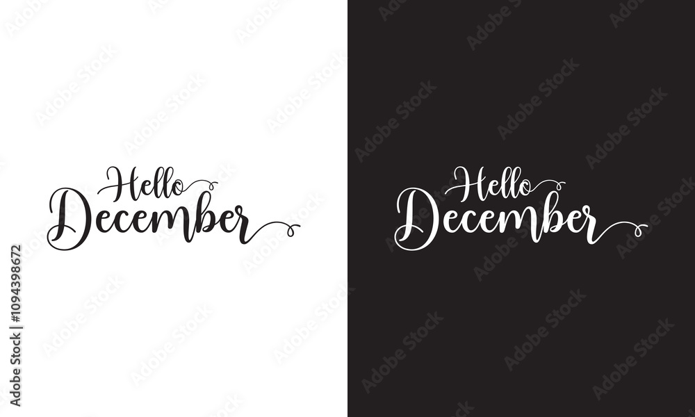 Handwritten brush calligraphy Hello December . Vector illustration. isolated on white and black background. EPS 10 Handwritten brush calligraphy Hello December . Vector illustration. isolated on white and black background. EPS 10