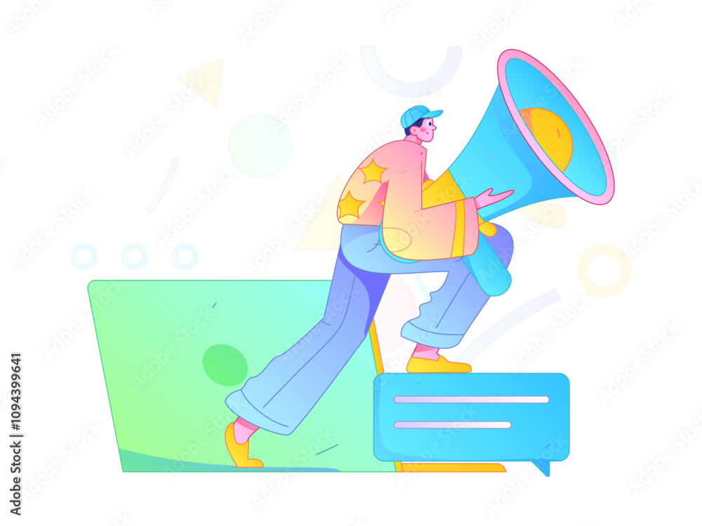 Obraz premium Notification announcement vector creative flat hand drawn illustration 
