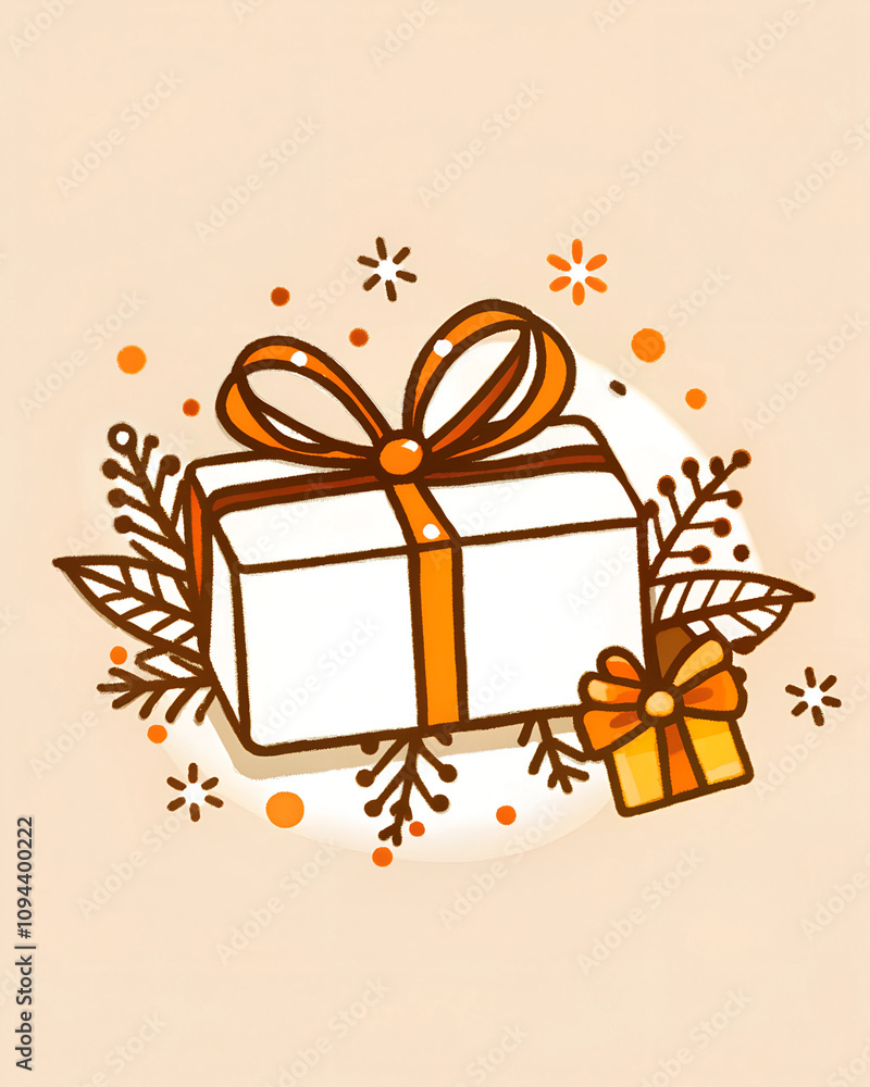 Close-up of a neatly wrapped present with blank card, festive decorations, warm holiday atmosphere Close-up of a neatly wrapped present with blank card, festive decorations, warm holiday atmosphere