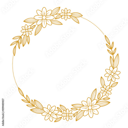 Circle frame of flowers and leaves. for wedding cards, birthday cards