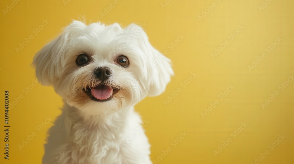 Happy Maltese Dog Against Yellow Background Happy Maltese Dog Against Yellow Background