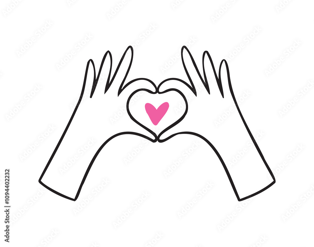 Hands and heart doodle hand drawn icon. Hand showing a heart outline cute love illustration Hands and heart doodle hand drawn icon. Hand showing a heart outline cute love illustration