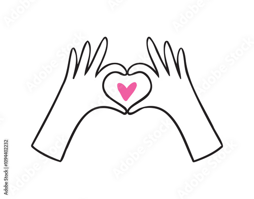 Hands and heart doodle hand drawn icon. Hand showing a heart outline cute love illustration 