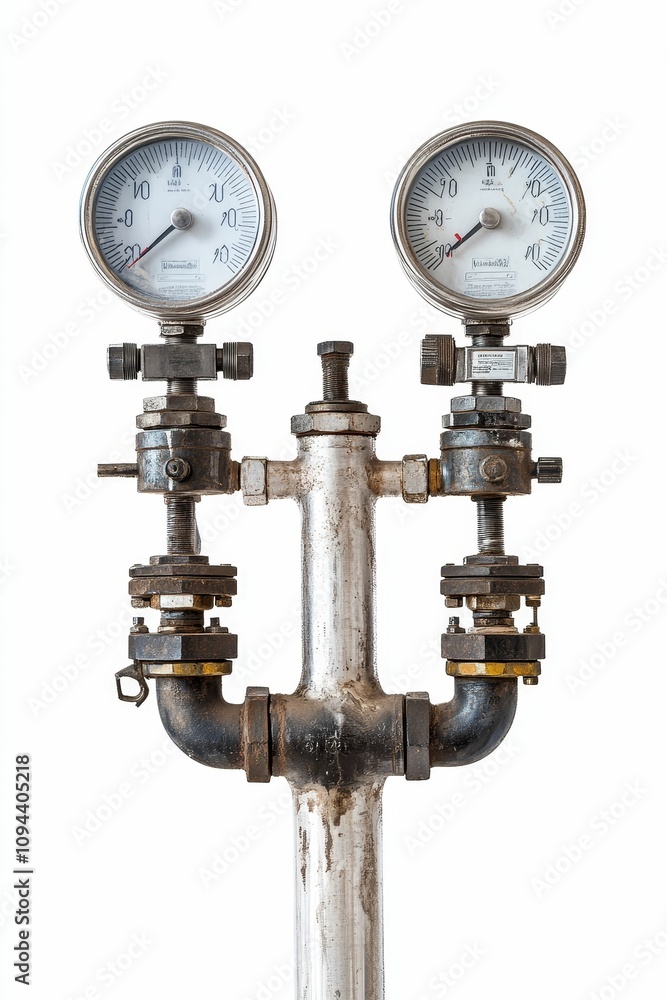 Industrial pressure gauges on pipe system. Industrial pressure gauges on pipe system.