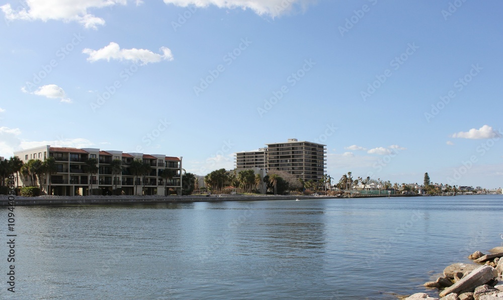 Fototapeta premium Buildings along water front in St Pete Beach FL