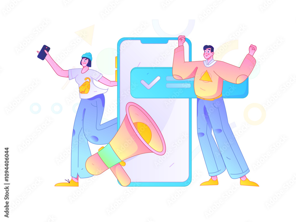 Obraz premium Notification announcement vector creative flat hand drawn illustration 