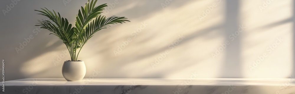 Minimalist podium with a marble surface and a palm plant
Minimalist podium with a marble surface and a palm plant