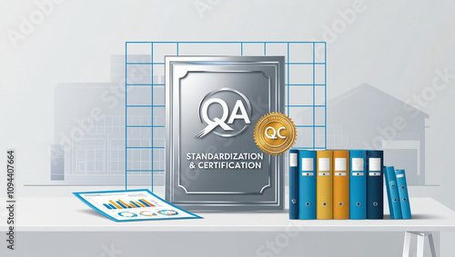 Wallpaper Mural modern illustration depicting the concept of standardization and certification. displays the words "Quality Assurance" and "Quality Control" Torontodigital.ca