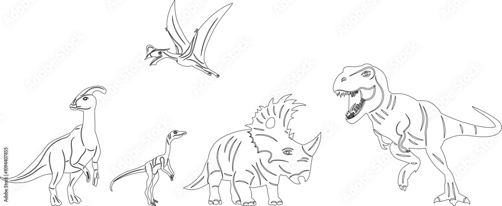 dinosaurs of different breeds sketch, outline, vector dinosaurs of different breeds sketch, outline, vector