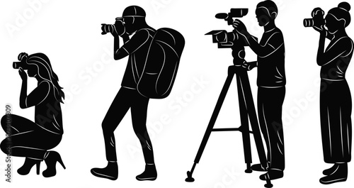 journalists taking pictures silhouette vector