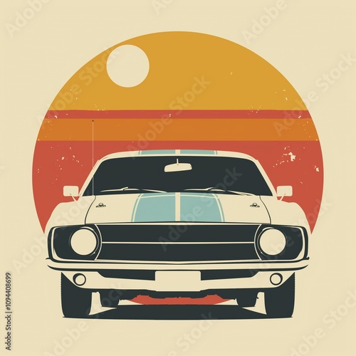 Vintage car theme illustration design with classic vehicle in a retro style photo