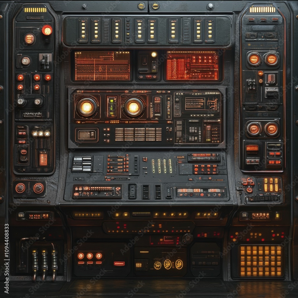 Futuristic control panel, glowing orange. Futuristic control panel, glowing orange.