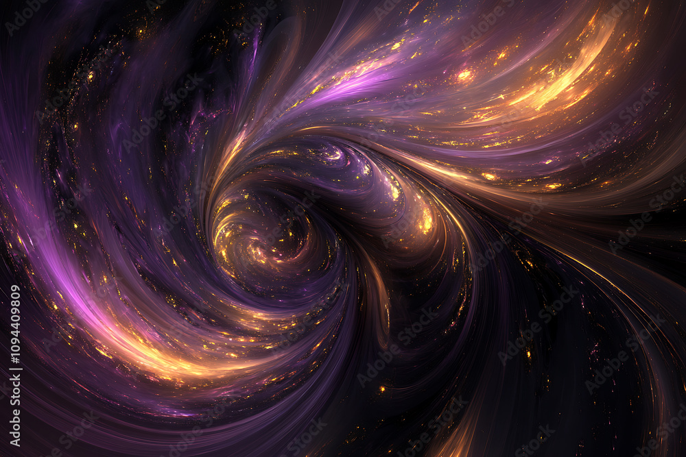 Cosmic swirl of purple and gold in a vast galaxy filled with stars and nebulas Cosmic swirl of purple and gold in a vast galaxy filled with stars and nebulas