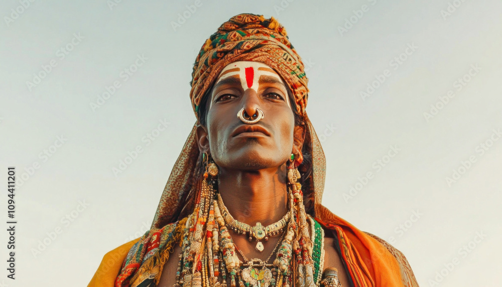 Obraz premium Portrait of a sadhu wearing traditional indian clothing and jewelry