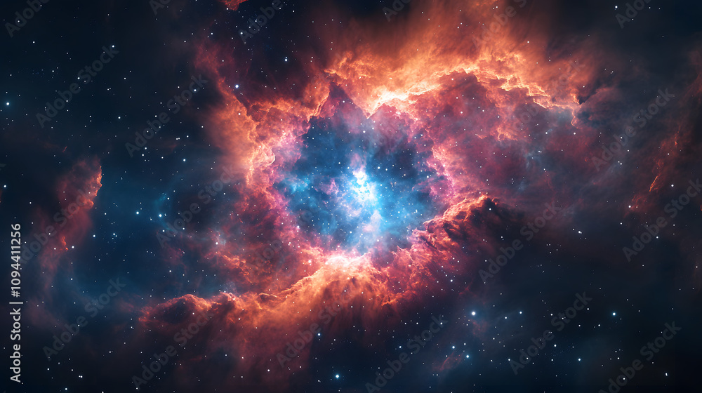 A planetary nebula with intricate patterns of light and dust expanding outward. A planetary nebula with intricate patterns of light and dust expanding outward.