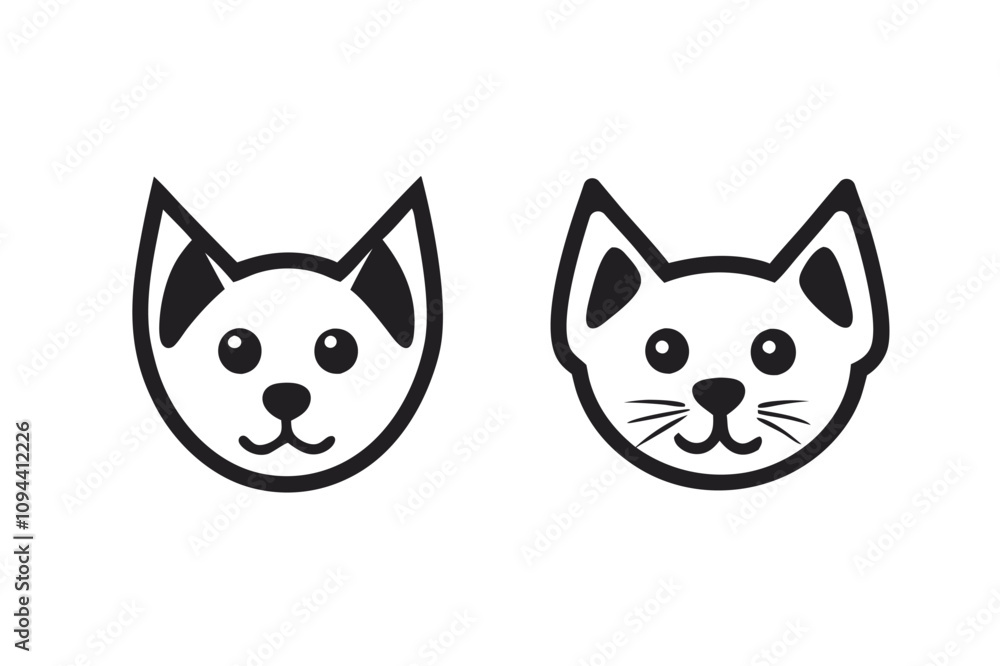 Dog and cat face line art logo vector illustration. Dog and cat face line art logo vector illustration.