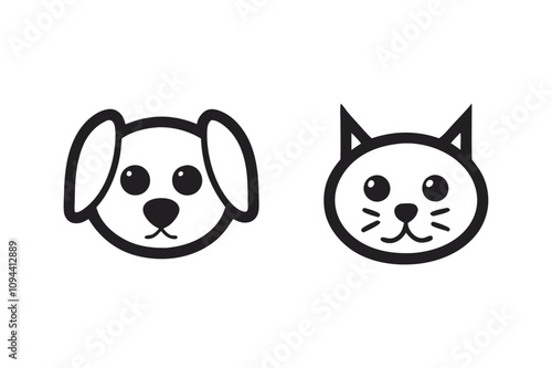 Dog and cat face line art logo vector illustration.
