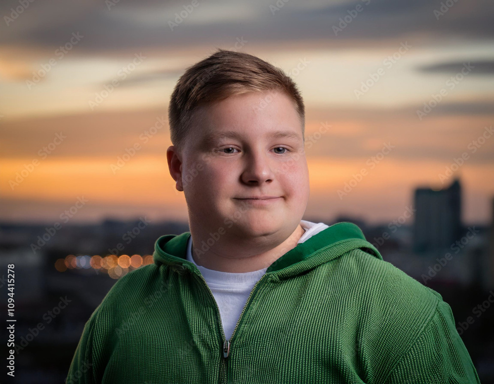 Urban Elegance: Portrait of a Modern Man in Vibrant Green Attire with a Stunning City Skyline Backdrop at Dusk, Exuding Confidence and Style in a Contemporary Lifestyle Setting Urban Elegance: Portrait of a Modern Man in Vibrant Green Attire with a Stunning City Skyline Backdrop at Dusk, Exuding Confidence and Style in a Contemporary Lifestyle Setting