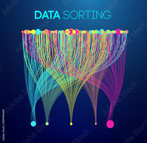 Data sorting colorful lines background. Data flow technology illustration