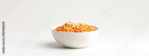 Minimalist Creamy Risotto on White Ceramic Plate with Varied Ingredients 